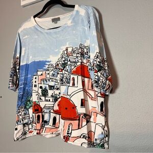 Joseph A Santorini Greece Sweater Size XL Skyline Cityscape Travel Europe